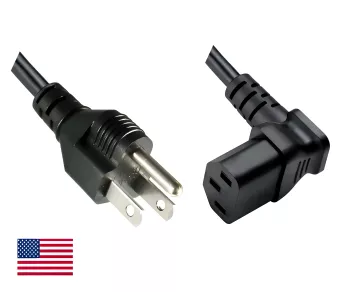 Netzkabel Amerika USA NEMA 5-15P, Typ B - C13 unten gewinkelt, AWG18, SVT, UL/CSA, schwarz, Länge 1,80m