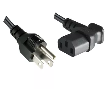 Mains cable America USA NEMA 5-15P, type B - C13 angled to the side, AWG18, SVT, UL/CSA, black, length 1.80m