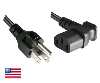 Kabel sieciowy America USA NEMA 5-15P, typ B - C13 kątowy, AWG18, SVT, UL/CSA, czarny, długość 1,80 m