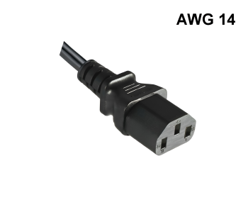 Netzkabel Amerika USA NEMA 5-15P, Typ B auf C13, großer Querschnitt AWG14, SJT, UL/CSA, schwarz, Länge 1,80m