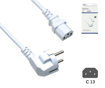 Maitinimo kabelis Europe CEE 7/7 90°-C13, 0,75 mm², VDE, baltos spalvos, DINIC dėžutė su Euro skyle, ilgis 1,80 m
