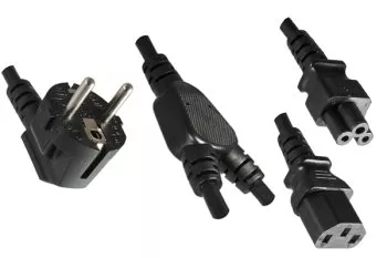 Y-mains cable CEE 7/7 90° 1,20m to C13 + C5 each 0,80m, 1mm², VDE, black, length 2,00m