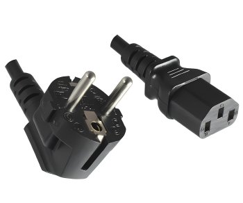 Europe LSZH mains cable, CEE 7/7 90° to C13, 1mm², VDE, black, length 3.00m