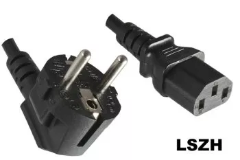 Europe LSZH nettkabel, CEE 7/7 90° til C13, 1 mm², VDE, svart, lengde 5,00 m