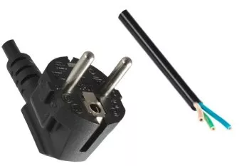 Power cable YP-22/Open End, 1mm², VDE, 3m CEE 7/7 90°/Open End, black