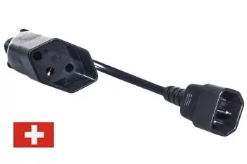 Cable de alimentación Suiza tipo J a C14, 0,75 mm², homologación: SEV, negro, longitud 0,30 m