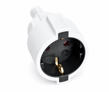 Earthing contact extension cable, 1.5mm², CEE 7/7 90° to CEE 7/3, plug to socket, white, length 2m
