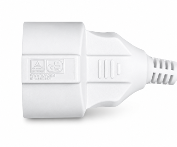 Earthing contact extension cable, 1.5mm², CEE 7/7 90° to CEE 7/3, plug to socket, white, length 2m