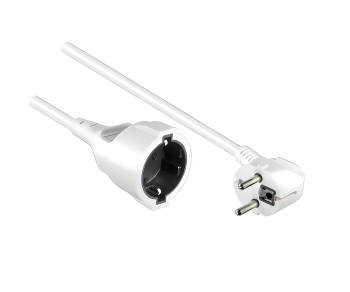 Earthing contact extension cable, 1.5mm², CEE 7/7 90° to CEE 7/3, plug to socket, white, length 2m