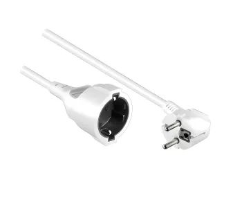 Cavo di prolunga per contatti di terra, 1,5 mm², CEE 7/7 90° a CEE 7/3, da spina a presa, bianco, lunghezza 2 m