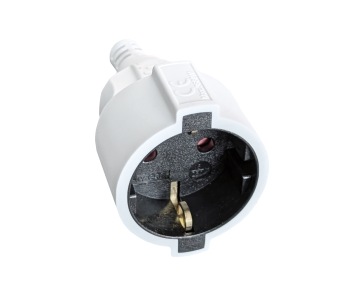 Cable alargador de contacto de puesta a tierra, 1,5 mm², CEE 7/7 90° a CEE 7/3, de clavija a enchufe, blanco, longitud 2 m