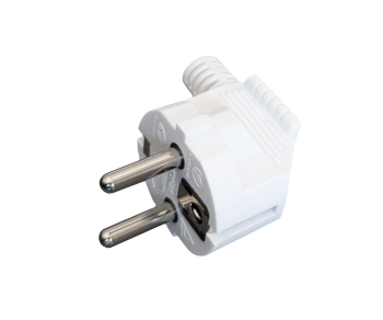Cable alargador de contacto de puesta a tierra, 1,5 mm², CEE 7/7 90° a CEE 7/3, de clavija a enchufe, blanco, longitud 2 m