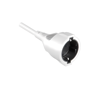 Earthing contact extension cable, 1.5mm², CEE 7/7 90° to CEE 7/3, plug to socket, white, length 2m