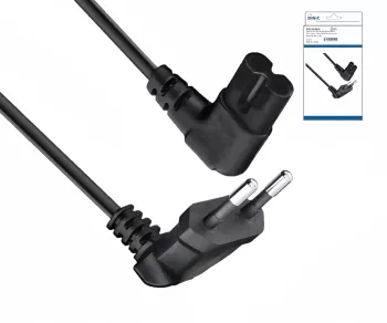 Netzkabel Eurostecker gewinkelt, beide Stecker gewinkelt für z.B. TV Geräte, schwarz, DINIC Box mit Euroloch, 5m