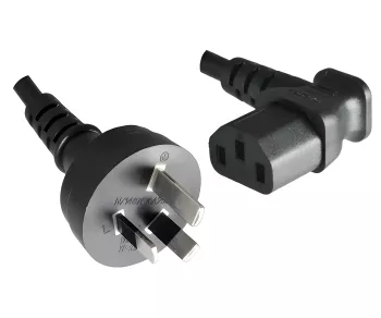 Mains cable Australia type I to C13 90°, 0.75mm², SAA, black, length 1.80m