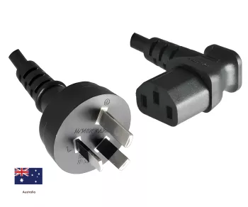 Mains cable Australia type I to C13 90°, 0.75mm², SAA, black, length 1.80m