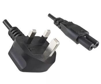 Mains cable England UK type G 3A to C7, 0.75mm², approval: BSI, UKCA, black, length 1.80m