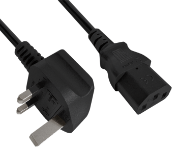 Cabo de rede England UK tipo G 10A para C13, 0,75mm², aprovação: BSI Kitemark, UKCA, preto, comprimento 1,80m