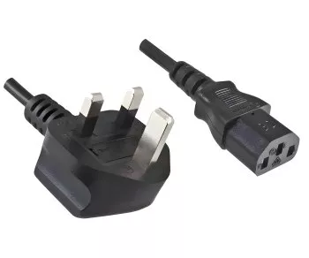 Mains cable England UK type G 10A to C13, 0.75mm², approval: BSI Kitemark, UKCA, black, length 1.80m