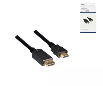 DisplayPort to HDMI cable, DP 20pin to HDMI male, resolution max. 1920x1080p at 60Hz, black, 1.00m, DINIC Box
