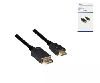 Câble DisplayPort vers HDMI, DP 20pins vers HDMI mâle, résolution max. 1920x1080p à 60Hz, noir, 1,00m, DINIC Box