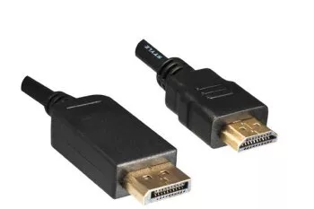 DisplayPort till HDMI-kabel, DP 20-stift till HDMI-kontakt, max. upplösning 1920x1080p vid 60Hz, svart, 1,00m, DINIC polybag