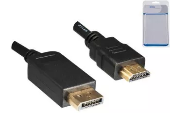 DisplayPort auf HDMI Kabel, DP 20pol auf HDMI Stecker, Auflösung max. 1920x1080p bei 60Hz, schwarz, DINIC Polybag, 2m