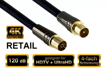 120dB prémiový anténní kabel koaxiální konektor do zásuvky, DINIC Dubai Range, černý, délka 1,00 m, blistr