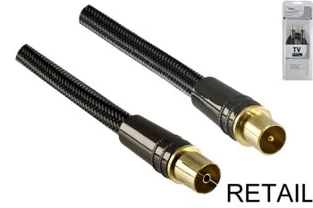 Cabo de antena Premium, ficha coaxial para tomada, DINIC Gama Dubai, preto, comprimento 1,00m, embalagem blister