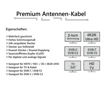 DINIC Premium antennikaabel pistikupesa, 1m, HD TV, Ultra HD, 24k kullatud pistikud, must, DINIC Box