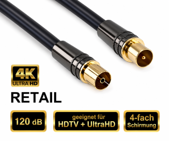 Cavo antenna premium 120dB da spina coassiale a presa, DINIC Dubai Range, nero, blister DINIC, lunghezza 3,00m