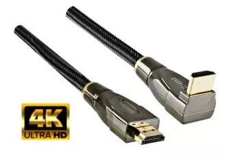 Premium HDMI-kaapeli, pistokkeesta pistokkeeseen 90°, DINIC Dubai Range, musta, pituus 2,00 m, läpipainopakkaus, läpipainopakkaus