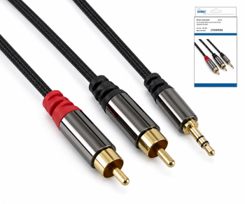 Premium Audiokabel 3,5mm St. auf 2x Cinch St., DINIC Dubai Range, schwarz, DINIC Box mit Euroloch, Länge 2m