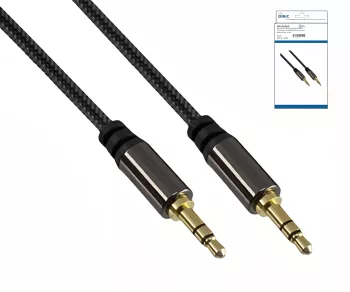 Premium audio cable 3.5mm jack male to male, black, DINIC box with Euro hole, length 0.50m