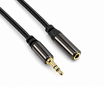 Premium audio cable 3.5mm jack male to female, black, DINIC box with Euro hole, length 2m