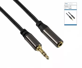 Premium Audiokabel 3,5mm Klinke St. auf Bu., schwarz, DINIC Box mit Euroloch, Länge 2m