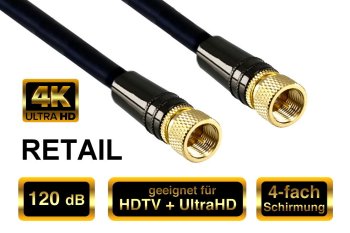 120dB Premium SAT koaksialinis kabelis F jungtis / jungtis, DINIC Dubai Range, paauksuota, juoda, DINIC lizdinė plokštelė, ilgis 1,00 m