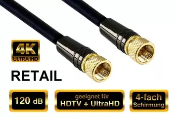 120dB Premium SAT coaxial cable F male/male, DINIC Dubai Range, gold plated, black, length 3,00m, blister