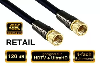 120dB Premium SAT coaxial cable F-connector/connector, DINIC Dubai Range, gold-plated, black, DINIC blister, length 3.00m