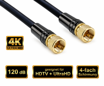 120dB Premium SAT coaxial cable F-connector/connector, DINIC Dubai Range, gold-plated, black, length 5.00m, blister pack