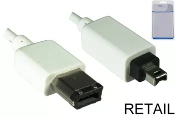 FireWire-kabel 6-pins naar 4-pins stekker, aansluitkabel IEEE 1394, wit, 1,00m