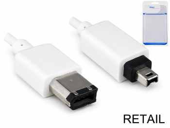 FireWire Kabel 6 polig auf 4 polig Stecker, Anschlusskabel IEEE 1394a, weiß, 4,00m