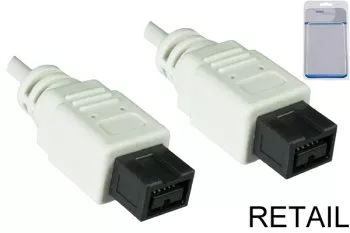 FireWire-kabel 9-polet plugg til plugg, 1,00 m tilkoblingskabel IEEE 1394b, hvit