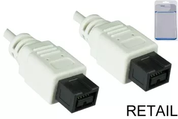 FireWire Kabel 9 polig Stecker auf Stecker, Anschlusskabel IEEE 1394b, weiß, 4,00m