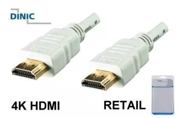 HDMI кабел 19-пинов A към A щепсел, високоскоростен, Ethernet канал, 4K2K@60Hz, бял, дължина 2,00 м, блистерна опаковка