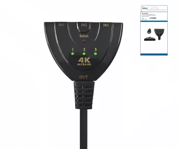 Scatola di commutazione automatica 3 a 1 HDMI, DINIC Box 3 dispositivi con connessione HDMI ad es. a 1 televisore, DINIC Box con foro europeo