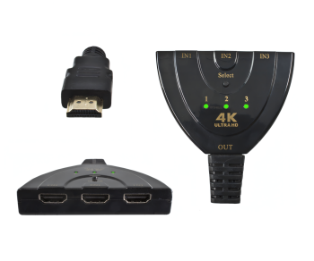 Umschaltbox automatisch 3 auf 1 HDMI, DINIC Box 3 Geräte mit HDMI Anschluss an z.B. 1 Fernsehgerät, DINIC Box mit Euroloch