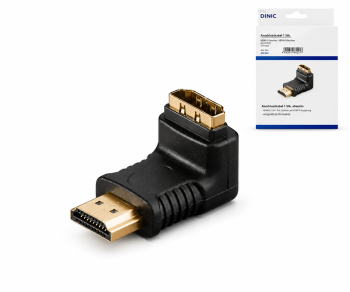 Adapter DINIC, HDMI A vtič v A vtičnico pod kotom, črn, škatla DINIC z evro luknjo