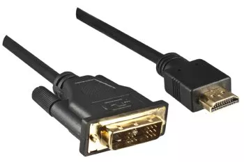 HDMI-kabel A-kontakt til DVI-D-kontakt, gullbelagte kontakter, svart, lengde 2,00 m, blisterpakning