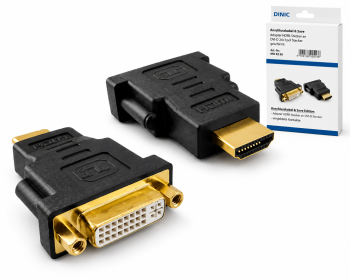 Адаптер HDMI, тип A щепсел към DVI гнездо HDMI 19-пинов, позлатени контакти, черен, кутия DINIC с евроотвор